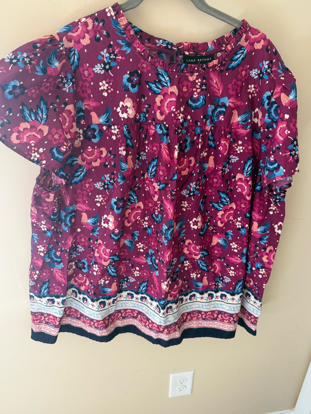 Cotton Orange Purple Block Print Tie-Neck Pin Tuck Balloon Sleeve Tunic Dress